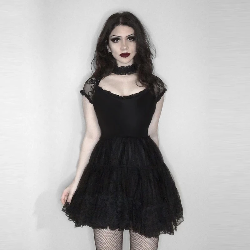 Женская Винтажная Футболка InsGoth футболка с коротким рукавом и кружевной отделкой