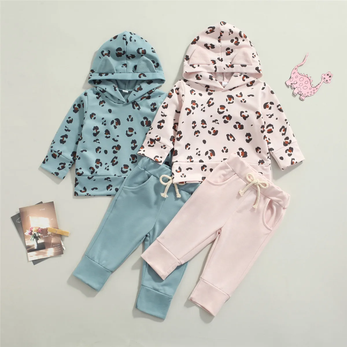 

2021 Autumn Spring Casual Baby Girls Clothes Set Leopard Print Long Sleeve Hooded Tops Trousers Children's Clothing