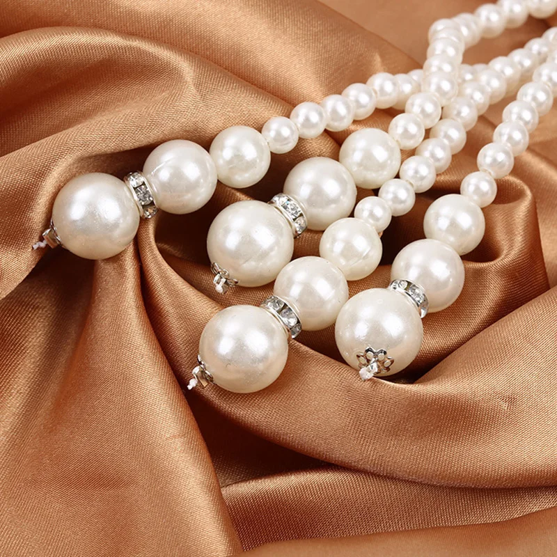 Многослойное женское ожерелье с белым жемчугом длинная цепь узлом и кисточкой