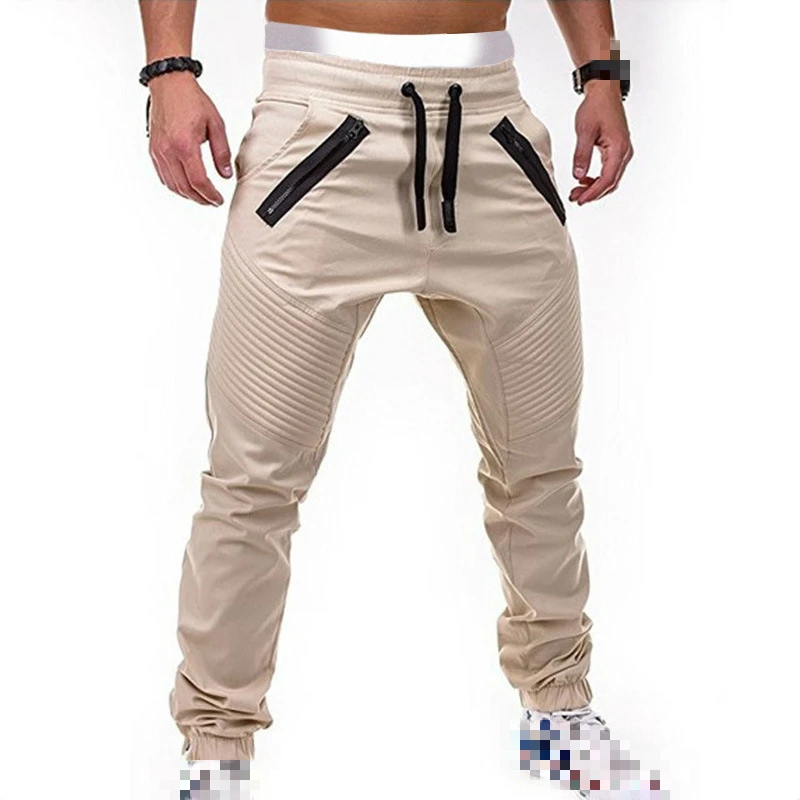 

Sweatpants Casual Fashion Tooling Men's Pants Tethered Elastic Sports Baggy Hip Hop Joggers Pants Double Zipper Striped Trousers