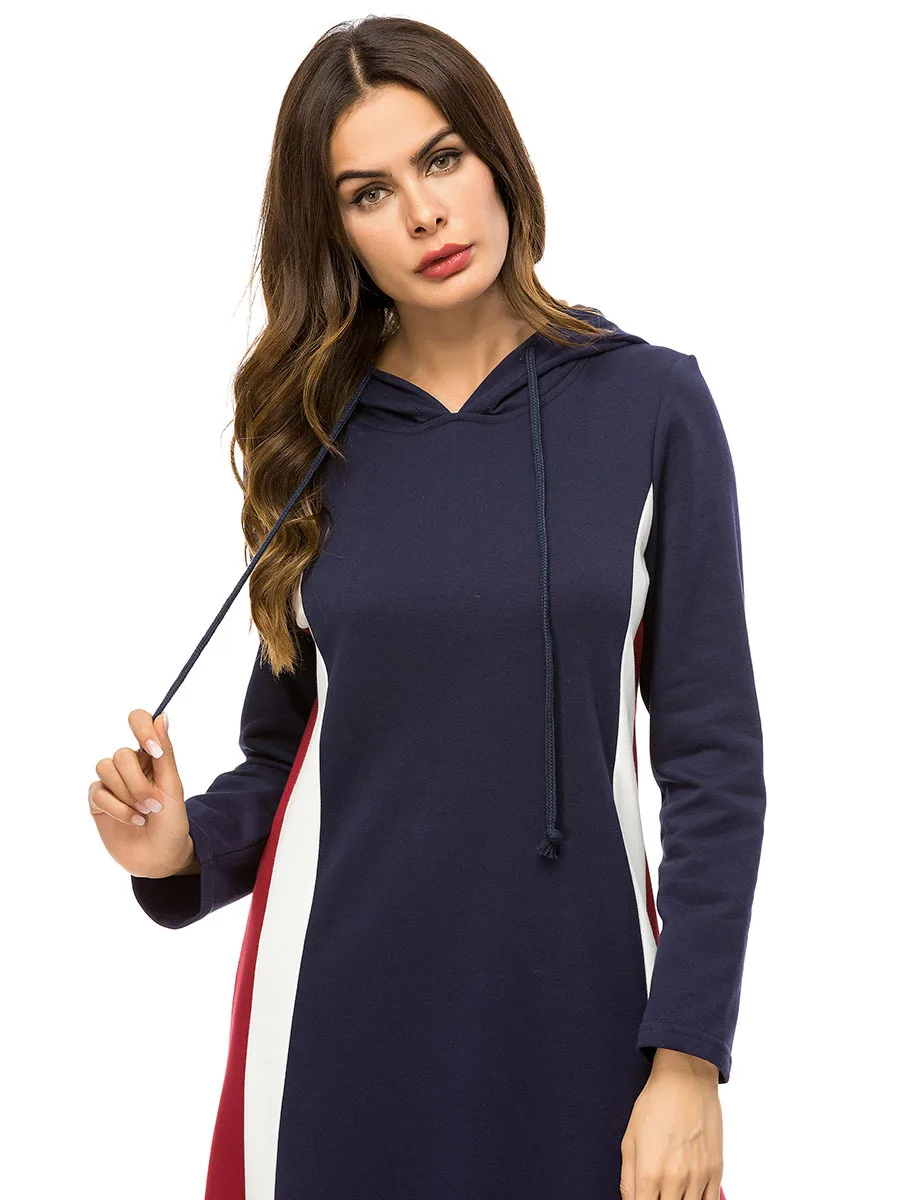 Женский свитер с капюшоном и длинными рукавами контрастных цветов | Тематическая