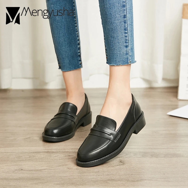 Туфли женские кожаные оксфорды однотонные без застежки Мокасины квадратный