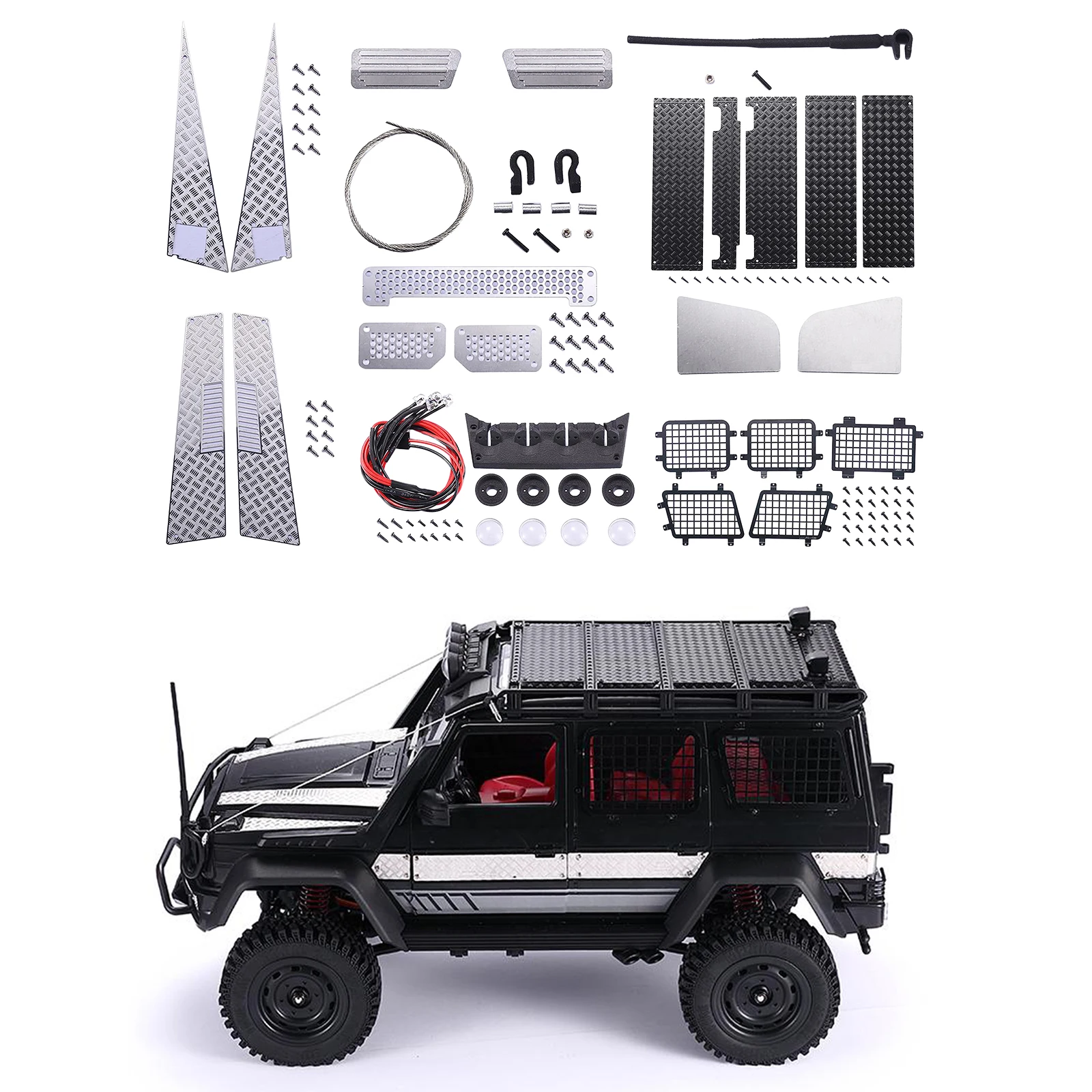 

Upgrades Roof Light Window Mesh Pedal Antenna Kit Parts for MN86 G500 1:12 Scale RC Crawler Modification Accs
