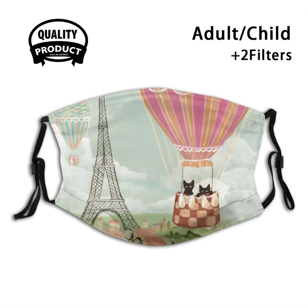 

Hot Air Balloon Ride Cats Reusable Mouth Mask Washable Filter Anti Dust Face Masks Cat Folk Art Hot Air Balloon Black Cats