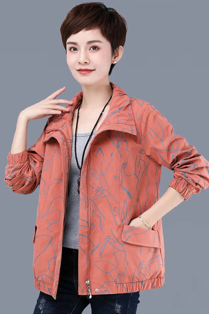 

Plus Size 4XL Women Trench Coat Spring Autumn New Print Loose Short Stand Collar Female Windbreaker Basic Coats Causal Top f2807