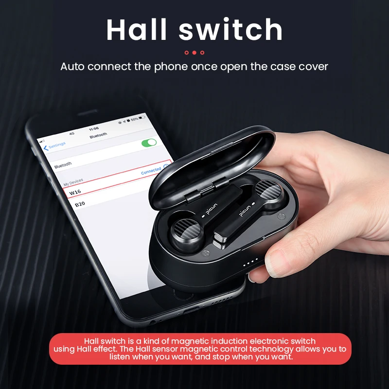 TWS Bluetooth наушники Picun W16 Спортивные Беспроводные с сенсорным управлением Hi Fi