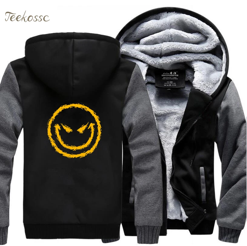 

Little Devil Smile Face Halloween Hoodies Mens 2021 Winter Fleece Zipper Sweatshirts Men Thick Casual Hooded Hoodie Men's Coat