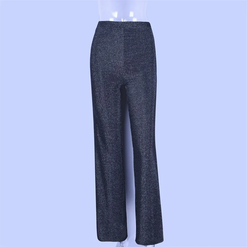 

women pants solid glitter sparkle bling trousers 2019 autumn winter fashion office lady black wide leg pants