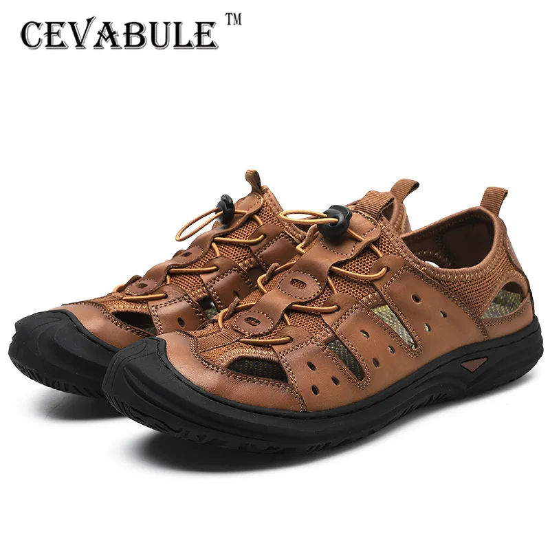 

CEVABULE Women Man Cow Leather Fashion shoes Large Size Summer Leather Recreational Beach Sandals Hair Substitute CLK