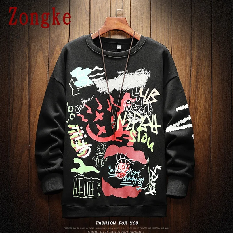 

Zongke Hand-painted Print Sweatshirt Men Clothing Japanese Streetwear Mens Clothes Hip Hop Pullover Men Sweatshirts M-3XL 2021