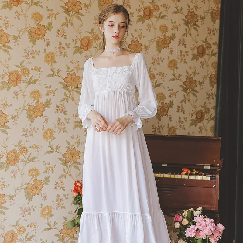 Новинка женская ночная рубашка весенняя Ретро стиль с вышивкой длинная юбка