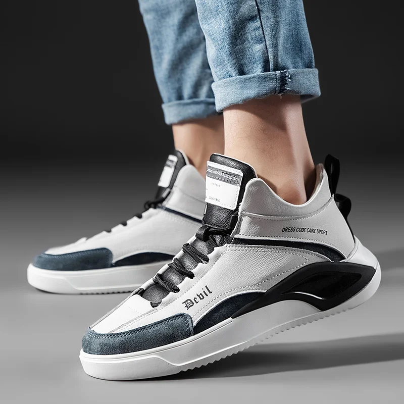

Brand high top men's shoes autumn and winter trend new versatile fashion casual plush shoes warm leather mid top board shoes
