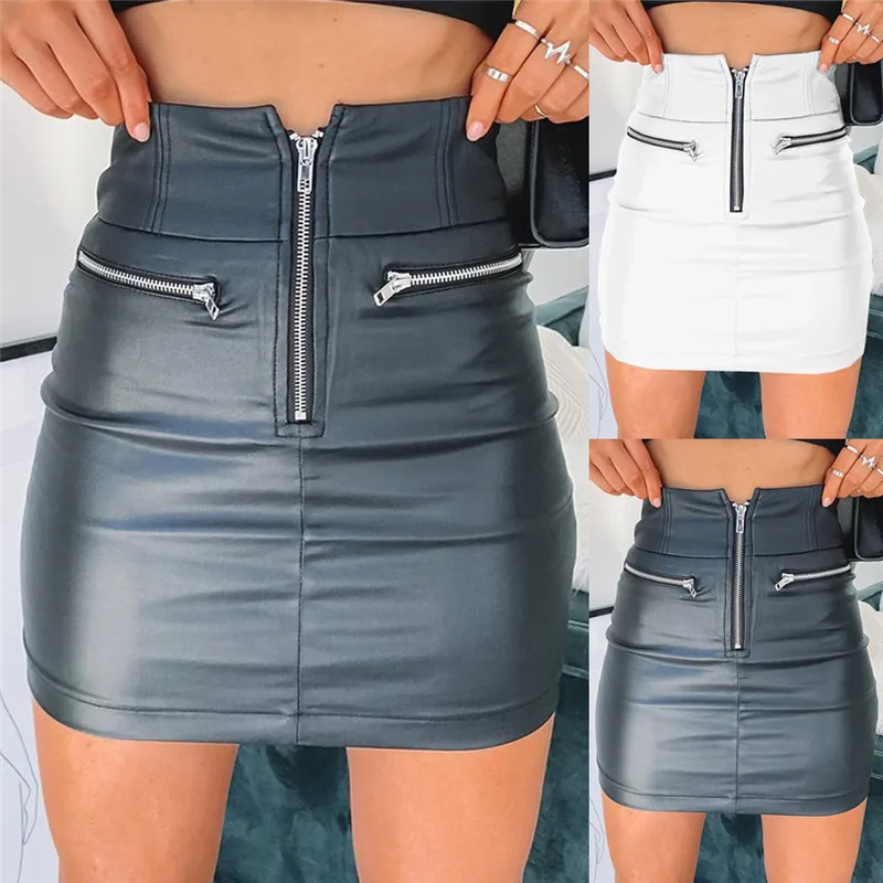 

Womens PU Leather Zipper Skirt High Waist Pencil Evening Party Club Wear Bodycon Short Mini Skirt Package Hip Skirt Wholesale