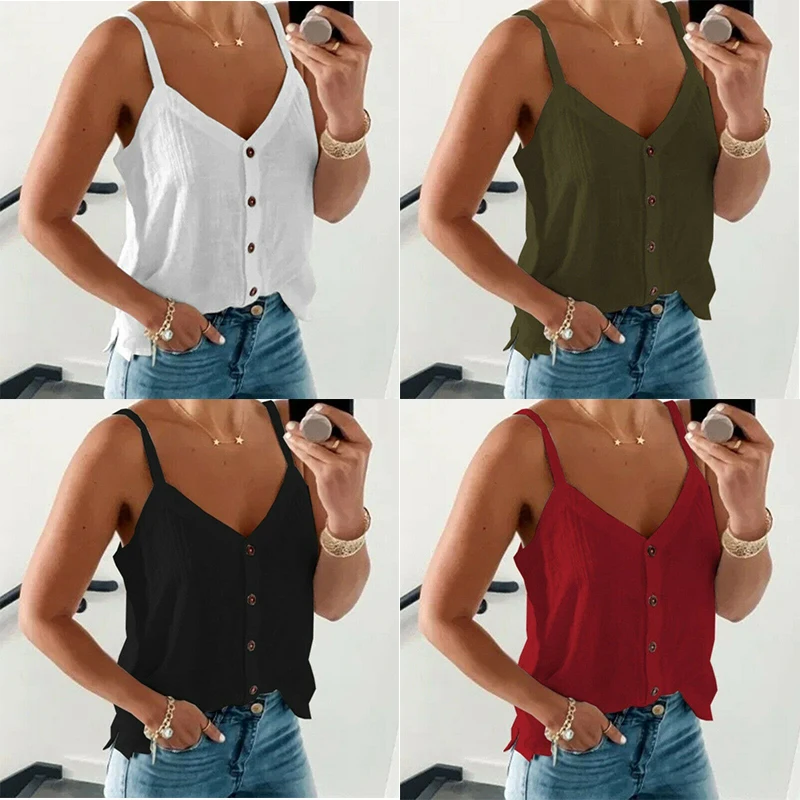 T-Shirt Blouse Women Summer Holiday Ladies Plus Size Cami Top Vest Strappy | Женская одежда