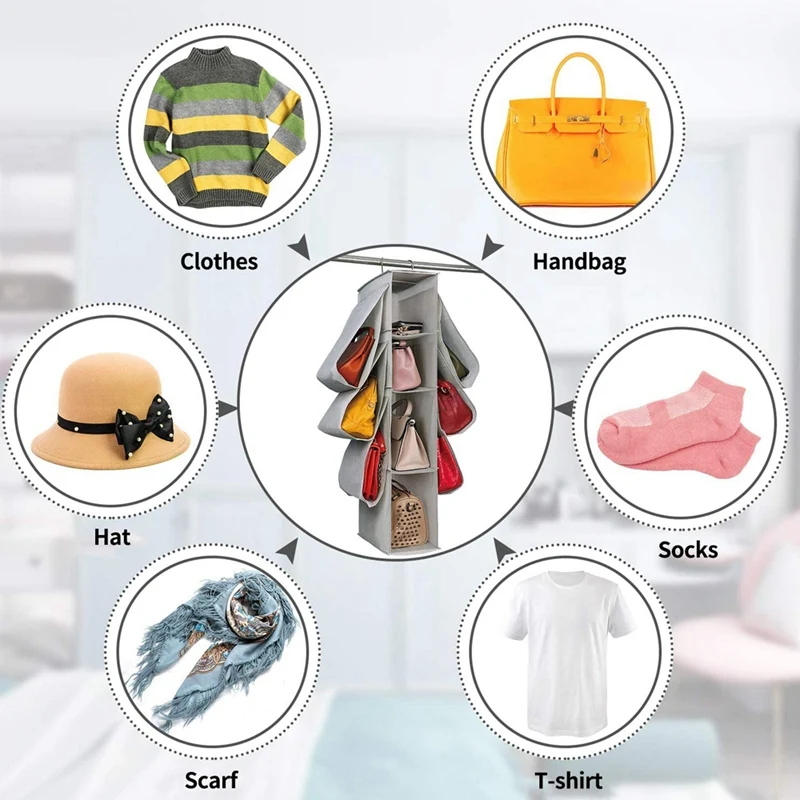 

Handbag Storage Organiser with 10 x Pockets, Large Bag Organiser, Hanging Storage Organiser for Wardrobe / Closet