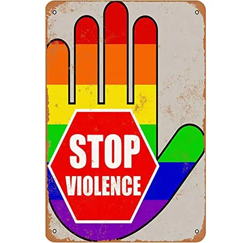 

Nostalgic Original Retro Design Stop Violence Tin Metal Signs Wall Art | Thick Tinplate Print Poster Wall Decoration