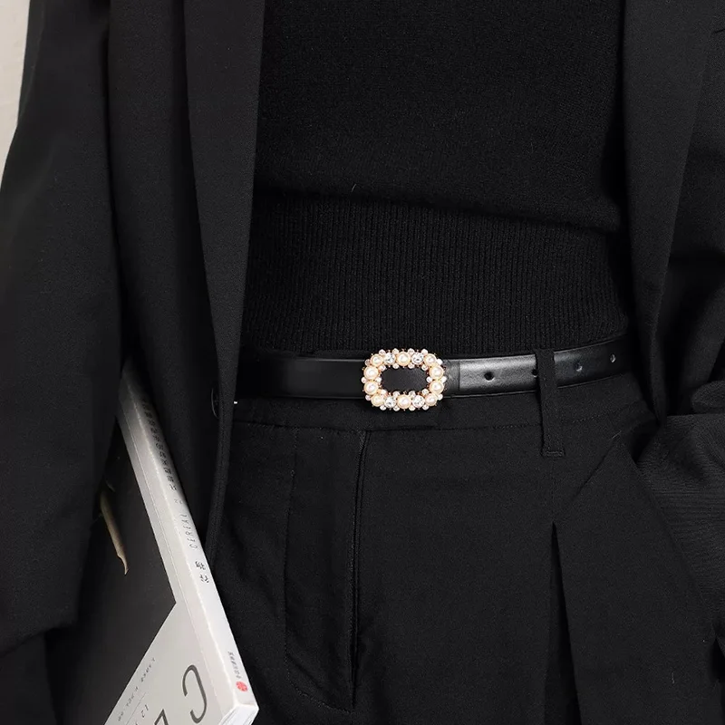 

Модный кожаный ремень для женщин Стразы с жемчужной пряжкой ремешок на талию женские джинсы платье брюки декоративный пояс