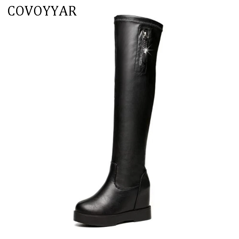 COVOYYAR/2019 г. женские сапоги на танкетке до колена платформе со скрытым каблуком
