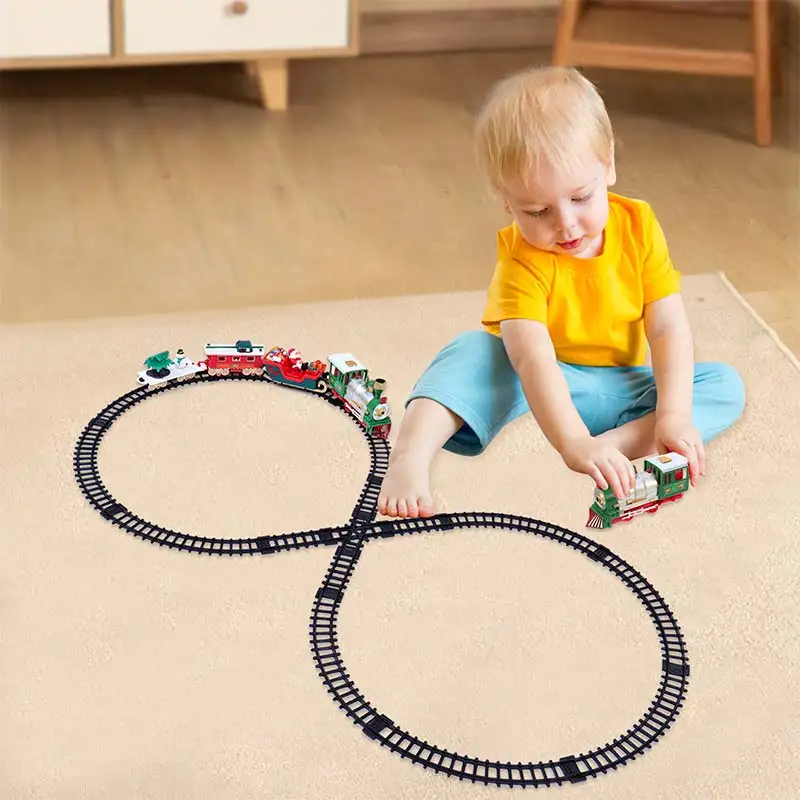 

Christmas Train with Lights Sounds Railroad Tracks Christmas Train Gift Locomotive Engine Electric Railroad Track Set