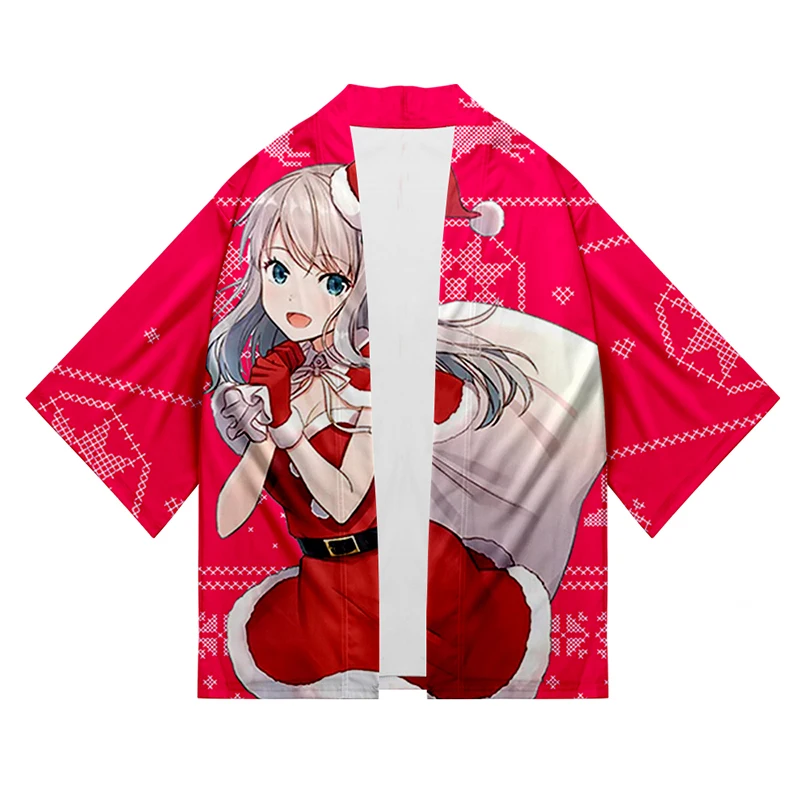 

New Fashion Merry Christmas Cute Girl 3d Print Kimono Shirt Cloak Sport Men Women Seven Point Sleeve Tops Casual Cardigan Jacket