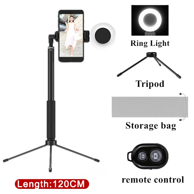 120cm Black 4 в 1 селфи кольцо света выдвижное устройство Bluetooth селфи палка штатив с моноподом телефон крепление для смартфона прямая трансляция Селфи - Цвет: 120cm Black