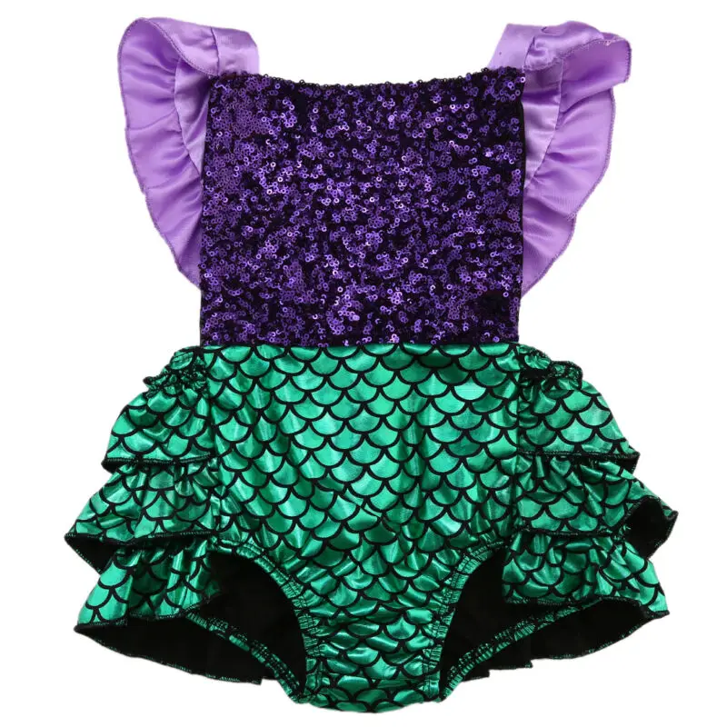 

Toddler Kids Baby Girls Clothes Sequins Fly Sleeve Romper Jumpsuit Mermaid Outfits Sunsuit Clothing For 0-24Months