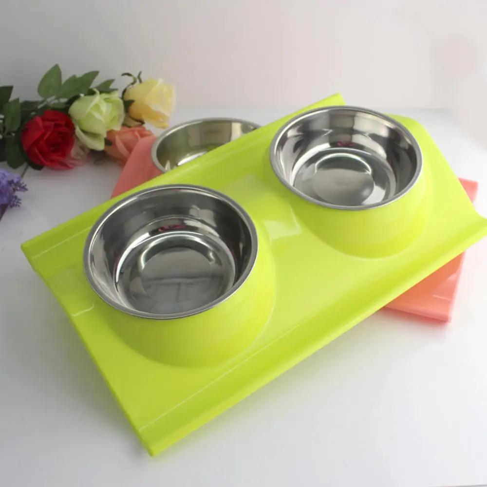Миски из нержавеющей стали с двойной собачкой и кошкой всплеск корм для домашних