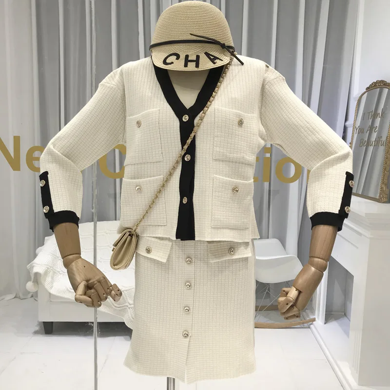 Женский вязаный костюм ALPHALMODA элегантный во французском стиле ретро с карманами