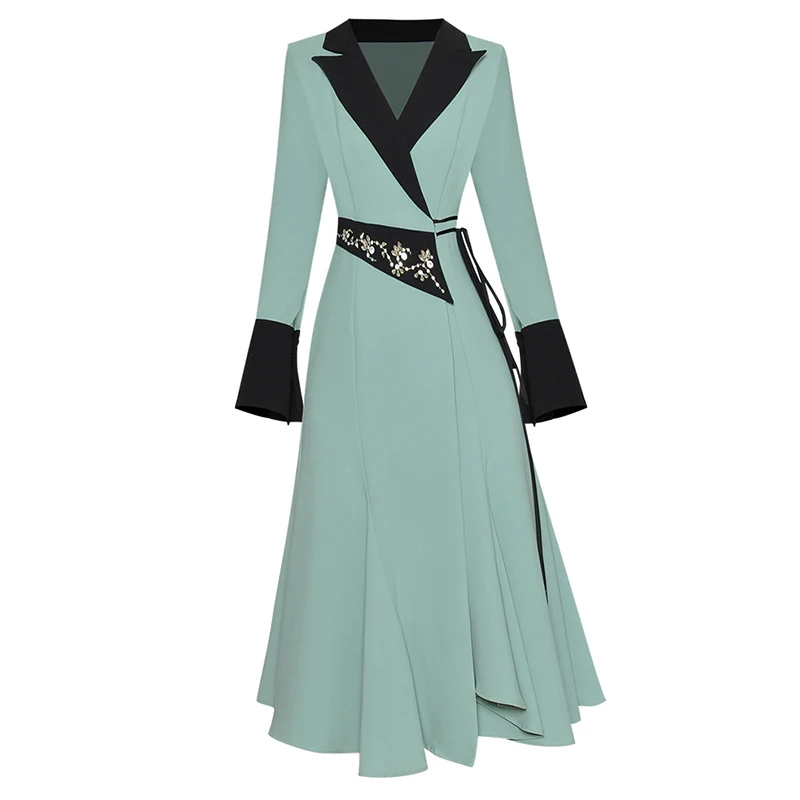 

Женское контрастное вечернее платье, элегантное праздничное платье с отложным воротником и расширяющимся книзу рукавом, на шнуровке, с выш...