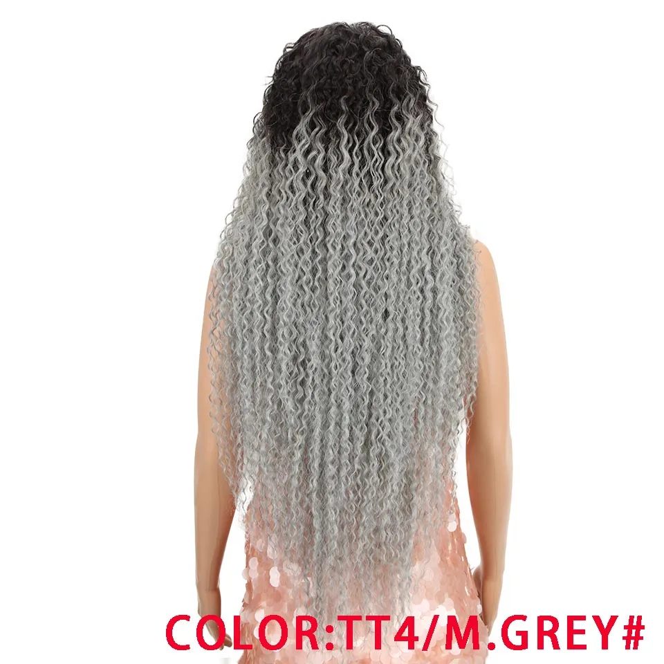 TT4-M.GREY Mgaic 3" Синтетические парики на кружеве для женщин средняя часть длинные мягкие Омбре блонд парик кудрявые вьющиеся парики термостойкие волокна волос - Цвет: TT4-M.GREY