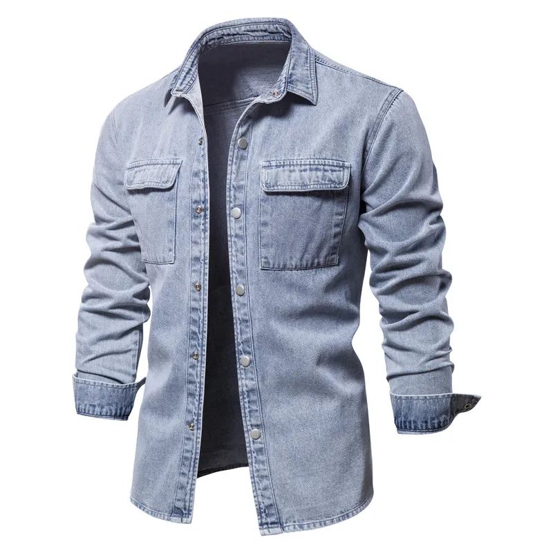 

AIOPESON 100% Cotton Denim Shirts Men Casual Solid Color Thick Long Sleeve Shirt for Men Spring High Quality Jeans Male Shirt