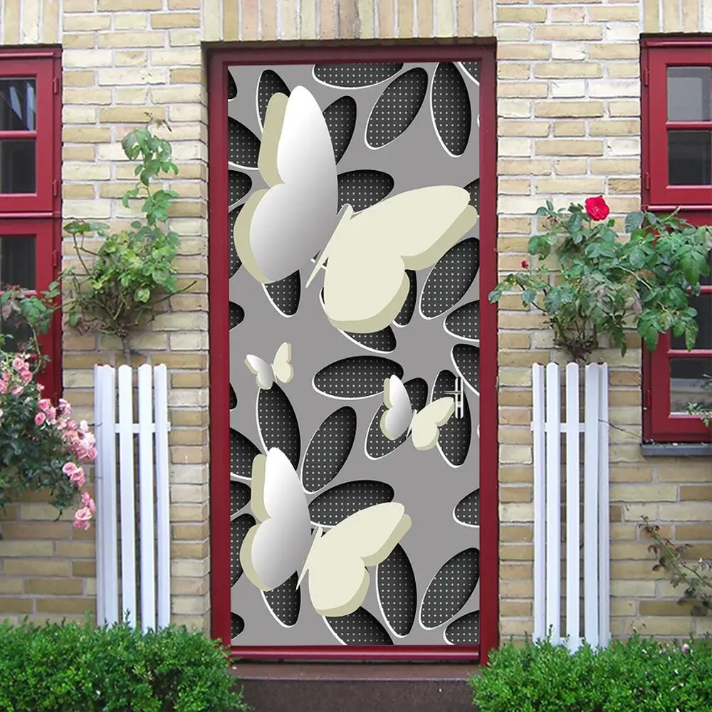 

3D Visual Imitation Door Sticker Peel And Stick Space Butterfly Wallpaper Home Decor stickers de porte For Living Room Bathroom