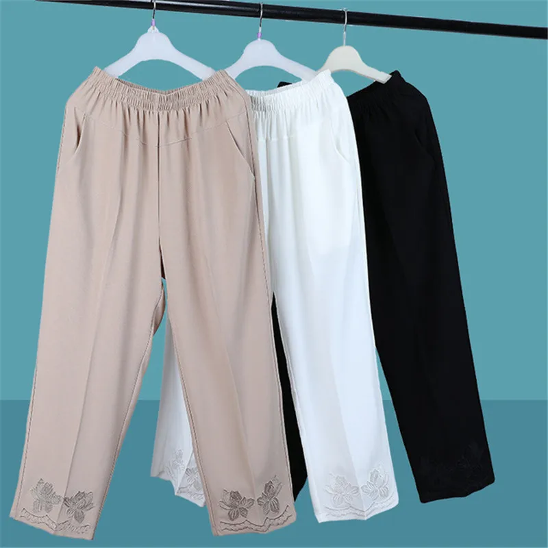 

Летние женские брюки, новинка 2022, тонкие шифоновые брюки из вискозы с эластичным поясом, повседневные Прямые брюки 5XL для женщин среднего во...