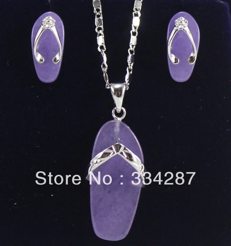Новинка! Хорошая фиолетовая Нефритовая серьга в форме тапочек Комплект