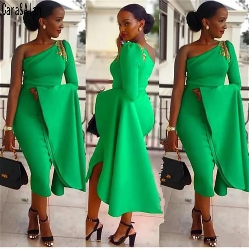 

New South African Cocktail Party Dresses for Women Cheap One Shoulder Tea Length Abendkleider formal Short Prom dress