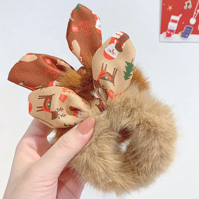 

Пушистые резинки для волос в стиле ретро, рождественские резинки для волос, эластичные пушистые резинки для хвоста DXAA