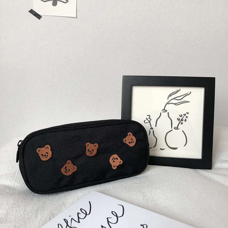 Чехол для карандашей Kawaii Bear в Корейском стиле с вышивкой холщовая Большая