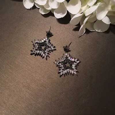 

S925 silver needle inlaid zircon star earrings super fairy temperament gradient super flash lady earrings