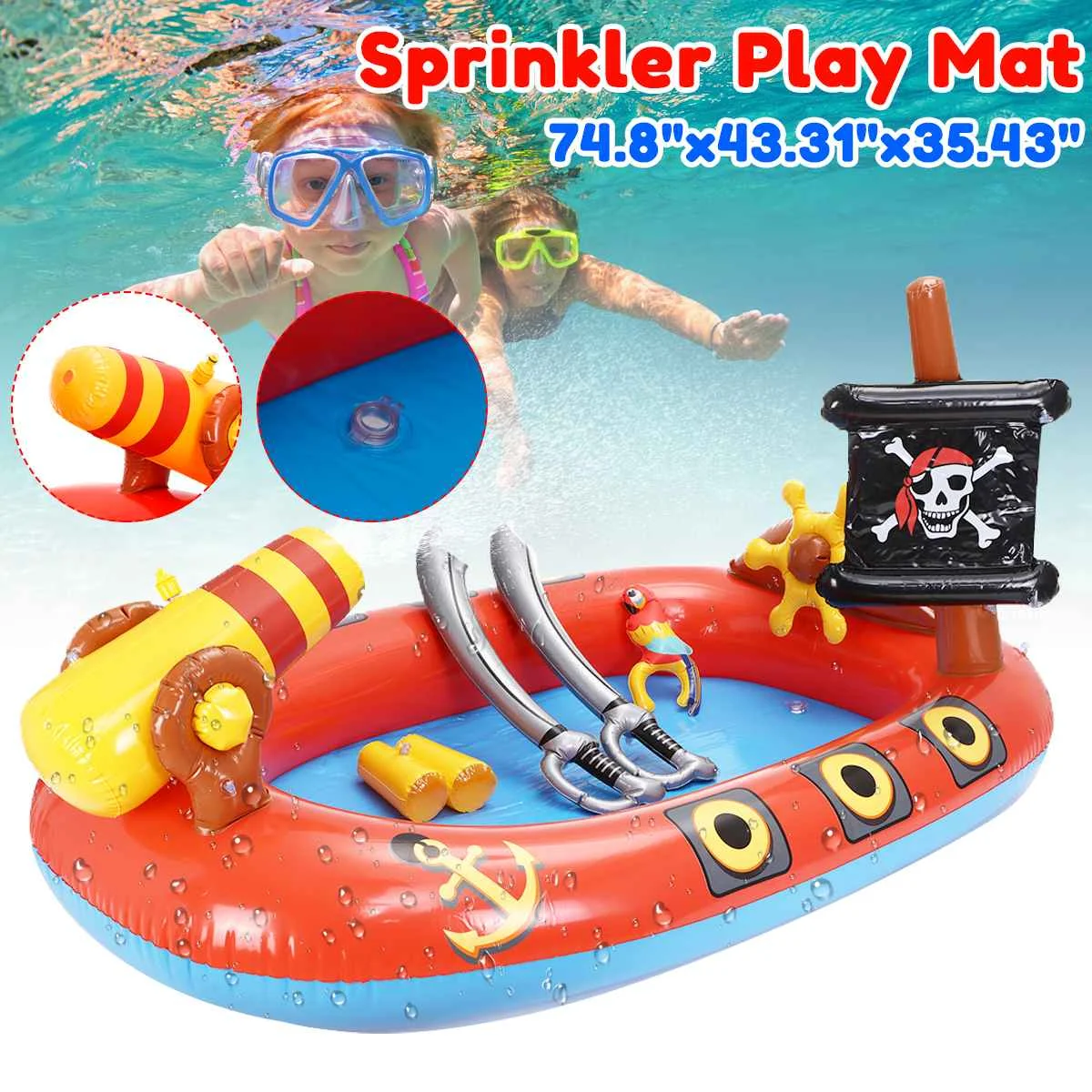 

NEW Portable Inflatable Float Pool Pirate Ship Water Game Family Party Kids Children Summer Party Water Play Mat With 4Pcs Gift