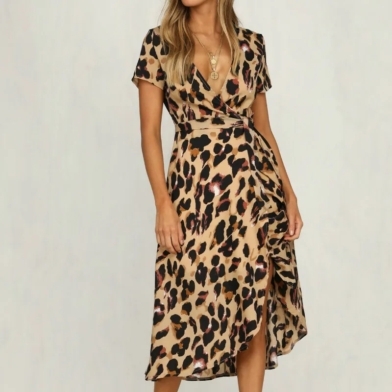 2019 сексуальное леопардовое платье с глубоким v образным вырезом и коротким