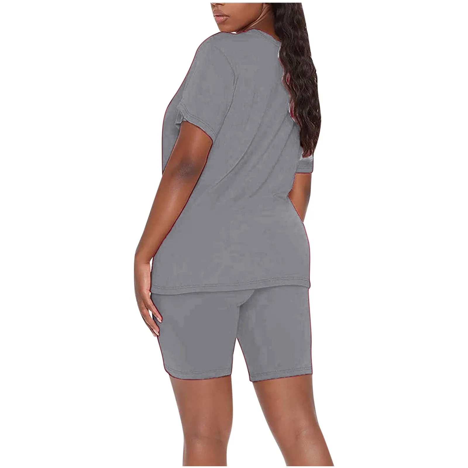 

Summer ladies fashion polyester solid color two-piece short-sleeved round neck riding comfortable simple shorts suit 02*