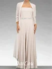 Шифоновый комбинезон для матери невесты, элегантное платье до пола с вырезом, рукавом 34 и поясомлентами, со складками, 2021