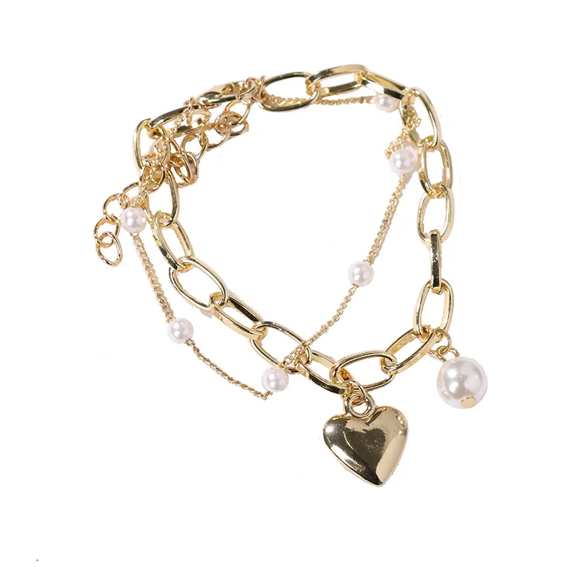 

Double Layer Bracelet Wholesale Wild Female Chain Bracelets for Women Girls Heart Temperament Pearl Bracelets Party Jewelry