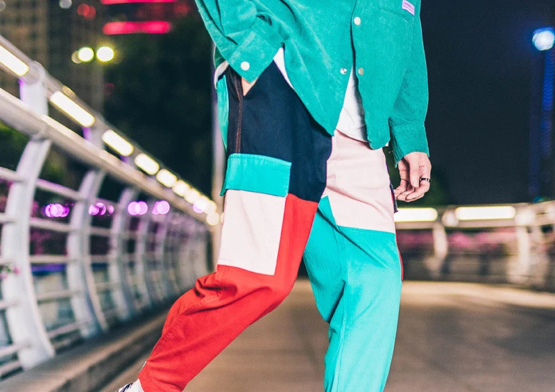 Брюки карго в стиле хип хоп винтажные штаны пэчворк с цветными блоками карманами