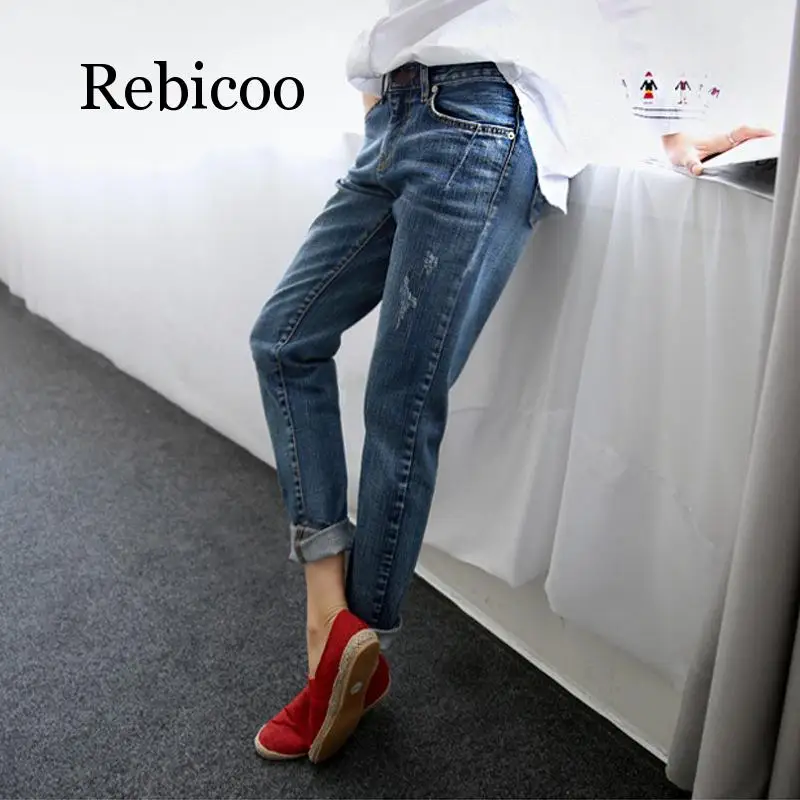 

Male girlfriend jeans 2019 retro distressed stretch jeans torn jeans denim washed pants female jeans