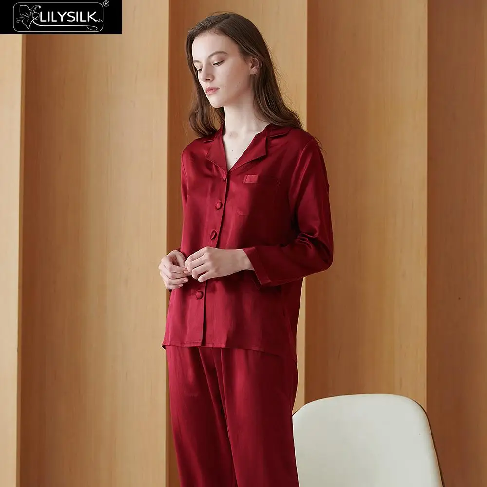 LilySilk пижамный комплект Пижама женская пижама полная длина чистый 100 шелк 22 momme