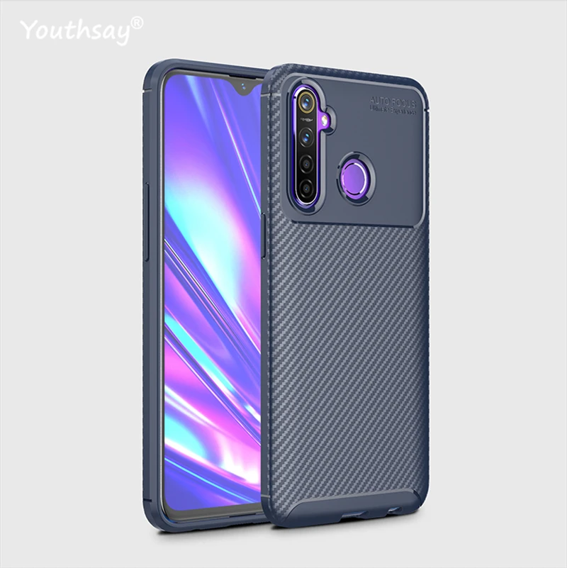 

For Oppo Realme 5 Case Realme 5i Case Carbon Fiber Fundas TPU Rubber Silicone Shell Protective Phone Case For Realme 5 Cover