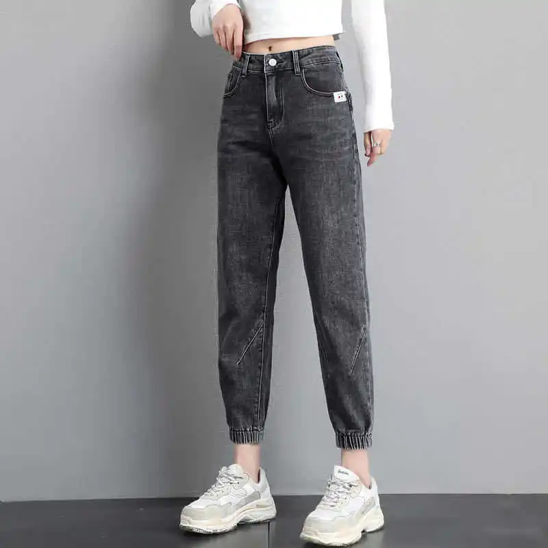 

High-waisted brim pants spring 2021 new loose fitting waistline leggings thin feet nine stitches harem pants on red net trend