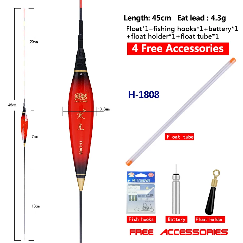 

1 Piece Luminous Fishing Float+1 CR425 Battery+1 Float Tube+1 Float Holder+1 Bag Hooks Electric Buoy Sensitive Bobber Lake Float