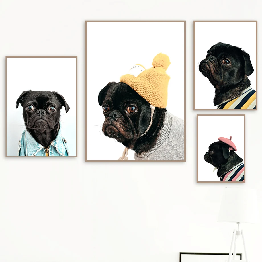 Настенная Картина на холсте в скандинавском стиле с изображением милого черного